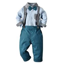 Odizli Neugeborenen Baby Jungen kinder kleidung Langarm Hemd+Hosenträger+Fliege+Hosen 4tlg Bekleidungssets Gentleman Festliche Taufe Geschenk Geburtstagsparty Anzug Set Fotoshooting Blau 12-18 Monate von Odizli