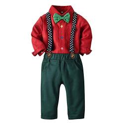 Odizli Neugeborenen Baby Jungen kinder kleidung Langarm Hemd+Hosenträger+Fliege+Hosen 4tlg Bekleidungssets Gentleman Festliche Taufe Geschenk Geburtstagsparty Anzug Set Fotoshooting Rot 3-4 Jahre von Odizli