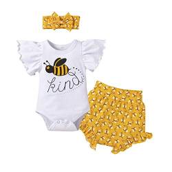 Odizli Neugeborenen Set Sommer Baby Kleidung Mädchen Frühchenkleidung Drucken Kurzarm Strampler Body+Frucht Shorts+Bowknot Stirnband 3tlg Bekleidungssets 1. Geburtstag Babykleidung Biene 3-6 Monate von Odizli