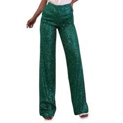 Odizli Pailletten Hose Damen Glitzer Glitzerhose Pailettenhose Elegant High Waist Palazzo Hosenrock Lang Weite Hose Festlich Hochzeit Hochzeitsgast Marlenehose Freizeithose Festival Outfit Grün S von Odizli