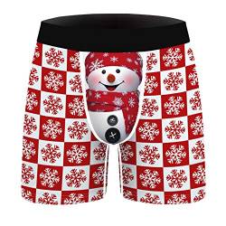 Odizli Personalisiert Boxershort Herren Weihnachten Unterwäsche Streifen/Elch/Schneemann/Schneeflocke Drucken Neuheit Hässlich Unterhose Badehose,Lustige Geschenke für Männer Freund Rot Schneemann M von Odizli