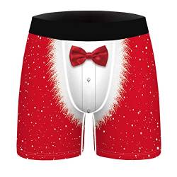 Odizli Personalisiert Boxershort Herren Weihnachten Unterwäsche Streifen/Elch/Schneemann/Schneeflocke Drucken Neuheit Hässlich Unterhose Badehose,Lustige Geschenke für Männer Freund Rot Bowknot L von Odizli