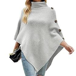 Odizli Poncho Damen Rollkragenpullover Strickpullover Winterpullover Elegant Damenpullover Langarm Herbst Winter Warm Oberteile Oversize Longpullover Sweater Pulli Pullover Schal Cape Grau F von Odizli