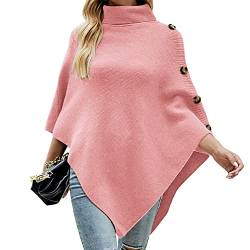 Odizli Poncho Damen Rollkragenpullover Strickpullover Winterpullover Elegant Damenpullover Langarm Herbst Winter Warm Oberteile Oversize Longpullover Sweater Pulli Pullover Schal Cape Rosa F von Odizli