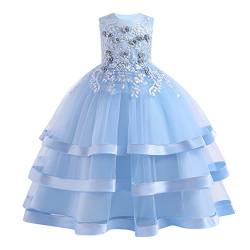 Odizli Prinzessin Kleid Mädchen Blumenmädchenkleider Ärmellos Satin Perlenspitze Tüllkleid Festliche Langes Abendkleid Kinder Hochzeit Erstkommunion Geburtstag Partykleid Ballkleid Blau 120 von Odizli