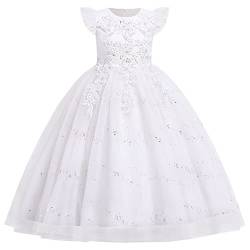 Odizli Prinzessin Kleid Mädchen Rüschen Stickerei Blumenmädchenkleider Kinder Glitzer Pailletten Lang Tüllkleid Erstkommunion Kommunionkleid Festliches Hochzeit Abendkleid Ballkleid B#Weiß 7-8 Jahre von Odizli