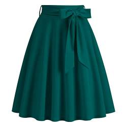 Odizli Rock Damen Knielang Rockabilly Tellerrock Elegant 50er Jahre Vintage Audrey Hepburn A Linie Swing Petticoat Röcke Faltenrock Plisseerock Retro Trachtenrock Festlich Sommerrock Grün L von Odizli