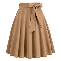 Odizli Rock Damen Knielang Rockabilly Tellerrock Elegant 50er Jahre Vintage Audrey Hepburn A Linie Swing Petticoat Röcke Faltenrock Plisseerock Retro Trachtenrock Festlich Sommerrock Khaki XXL von Odizli