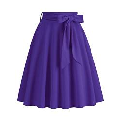 Odizli Rock Damen Knielang Rockabilly Tellerrock Elegant 50er Jahre Vintage Audrey Hepburn A Linie Swing Petticoat Röcke Faltenrock Plisseerock Retro Trachtenrock Festlich Sommerrock Lila S von Odizli