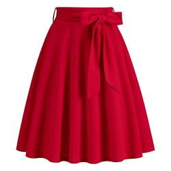 Odizli Rock Damen Knielang Rockabilly Tellerrock Elegant 50er Jahre Vintage Audrey Hepburn A Linie Swing Petticoat Röcke Faltenrock Plisseerock Retro Trachtenrock Festlich Sommerrock Rot L von Odizli