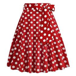 Odizli Rock Damen Knielang Rockabilly Tellerrock Elegant 50er Jahre Vintage Audrey Hepburn A Linie Swing Petticoat Röcke Faltenrock Plisseerock Retro Trachtenrock Festlich Sommerrock Rot Polka Dot M von Odizli