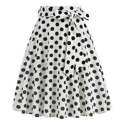 Odizli Rock Damen Knielang Rockabilly Tellerrock Elegant 50er Jahre Vintage Sommer A Linie Swing Petticoat Röcke Faltenrock Plisseerock Retro Trachtenrock Festlich Sommerrock Weiß Polka Dot L von Odizli