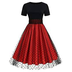 Odizli Rockabilly Kleider Damen 50er Jahre Petticoat Kleid Vintage Elegant Retro Kurzarm Mesh Polka Dot Tüllkleid Sommer Swing Coctailkleid Festlich Hochzeit Partykleid Kurz Abendkleid Rot M von Odizli