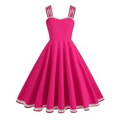 Odizli Rockabilly Kleider Damen 50er Jahre Vintage Retro Petticoat Kleid Sommer Spaghettiträger Spitze Swing Trägerkleid Festlich Hochzeit Hochzeitsgast Partykleid Coctailkleid Rosenrot-Lace M von Odizli