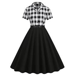 Odizli Rockabilly Kleider Damen Petticoat Kleid 50er Jahre Vintage Elegant Kurzarm V-Ausschnitt Kontrastfarbe Swing Coctailkleid Hochzeit Gast Festlich Partykleid Ballkleid Kurz Abendkleid Schwarz S von Odizli