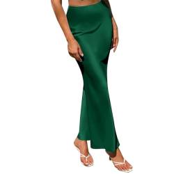 Odizli Satin Rock Damen Elegant Vintage Sommer Seiden High Waist A Line Maxirock Faltenrock Plisseerock Frauen Festlich Hochzeit Hochzeitsgast Meerjungfrau Rüsche Lang Röcke Grün M von Odizli