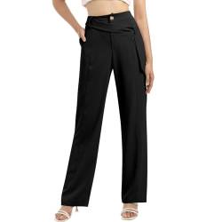 Odizli Stoffhose Damen Elegant Locker High Waist Anzughose Culottes Palazzo Hosenrock Lang Weite Bein Wide Leg Chino Hose Sommer Business Festlich Marlenehose Schlupfhose Bundfaltenhose Schwarz S von Odizli