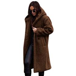 Odizli Teddy Jacken für Damen Felljacke Kuscheljacke Flauschig Plüschjacke Fleecejacke mit Kapuze Lang Wintermantel Winterjacke Herbst Winter Warm Elegant Mantel Teddyfleece Jacke Teddyjacke Kaffee L von Odizli