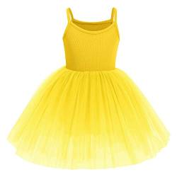 Odizli Tüllkleid für Mädchen Kinder Baby Kleinkind Tütü Balettkleider Spaghettiträger Strickkleid Sommer Prinzessin Kleid Festliche Hochzeit 1. Geburtstag Partykleid Lässig Sommerkleid Gelb 4-5 Jahre von Odizli