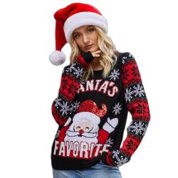 Odizli Weihnachtspullover Damen Lustig Weihnachtspulli Ugly Christmas Sweater Langarm Rundhalsausschnitt Xmas Weihnachten Nikolaus Pullover Herbst Winter Warm Strickpullover Schwarz Weihnachtsmann L von Odizli