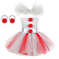 Pennywise Es Kostüm Kinder Kleinkinder Mädchen Horror Clown Killer Verkleidung Costume Tutu Tüllkleid mit Haarreifen Outfit Halloween Weihnachten Karneval Geburtstagsfeier Cosplay Rot-kurz 10-12 Jahre von Odizli