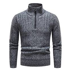 Pullover Herren Troyer Mit Stehkragen Und Reißverschluss Langarm Rollkragenpullover Winter Warm Strickpullover Winterpullover Arbeitspullover Freizeit Slim fit Basic Männer Sweater Dunkelgrau M von Odizli