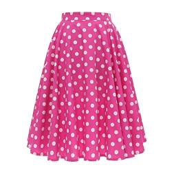 Rock Damen Knielang Rockabilly Elegant A Linie Skater Skirt Petticoat Röcke Tellerrock Plisseerock Vintage Blume Polka Dot Swing 50er Jahre Retro Trachtenrock Festlich Coctailkleid Rosa Polka Dot XXL von Odizli