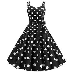 Rockabilly Kleider Damen 50er Jahre Vintage Retro 50s Petticoat Kleid Sommer Spaghettiträger Polka Dot Swing Pettycoatkleider Faltenrock Festlich Partykleid Coctailkleid Abendkleid Schwarz 2XL von Odizli