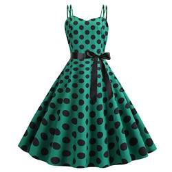 Rockabilly Kleider Damen 50er Jahre Vintage Retro 50s Petticoat Kleid Sommer Spaghettiträger Polka Dot Swing Pettycoatkleider Faltenrock Festlich Partykleid Coctailkleid Ballkleid Abendkleid Grün M von Odizli