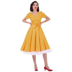 Rockabilly Kleider Damen 50s Vintage 50er Jahre Retro Petticoat Kleid Kurzarm Polka Dot Sommer Swing Pettycoatkleider Festlich Hochzeit Partykleid Coctailkleid Kurz Ballkleid Abendkleid B#Gelb S von Odizli