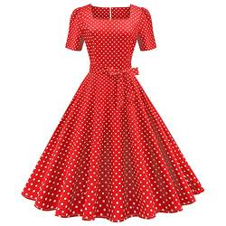 Rockabilly Kleider Damen 50s Vintage 50er Jahre Retro Petticoat Kleid Kurzarm Polka Dot Sommer Swing Pettycoatkleider Festlich Hochzeit Partykleid Coctailkleid Kurz Ballkleid Abendkleid B#rot M von Odizli