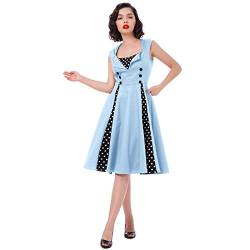 Rockabilly Kleider Damen 50s Vintage Retro Petticoat Kleid 50er Jahre Gespleißt Blumen/Polka Dots Ärmellos Sommer Swing Pettycoatkleider Festlich Coctailkleid Midi Ballkleid Abendkleid B#Hellblau M von Odizli