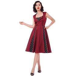 Rockabilly Kleider Damen 50s Vintage Retro Petticoat Kleid 50er Jahre Gespleißt Blumen/Polka Dots Ärmellos Sommer Swing Pettycoatkleider Festlich Coctailkleid Midi Ballkleid Abendkleid B#Weinrot XL von Odizli