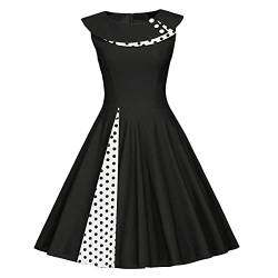 Rockabilly Kleider Damen 50s Vintage Retro Petticoat Kleid 50er Jahre Gespleißt Blumen/Polka Dots Ärmellos Sommer Swing Pettycoatkleider Festlich Coctailkleid Midi Ballkleid Abendkleid C#Schwarz 2XL von Odizli