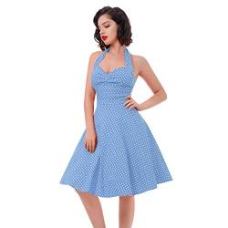 Rockabilly Kleider Damen 60er 50er Jahre Vintage 50s Audrey Hepburn Retro Petticoat Kleid Neckholder Polka Dot Swing Knielang Coctailkleid Festlich Hochzeit Gast Sommer Kurz Abendkleid D#Blau M von Odizli