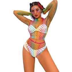 Strandkleid Damen Sommer Sexy Regenbogen Netzoberteil Bikini Cover Up Strandtunika Pareo Sarong Strandrock Strandmode Y2K Aesthetic Clothes Hippie Rave Festival Outfit 12#Regenbogen Einheitsgröße von Odizli