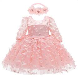 Taufkleid Baby Mädchen Langarm 3D Schmetterling Prinzessin Tutu Tüllkleid+Blume Stirnband Erster 1 Geburtstag Outfit Neugeborenen Sachen Erstausstattung Set Babykleidung Fotoshooting Rosa 24 Monate von Odizli