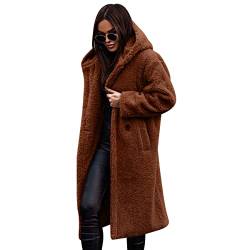 Teddy Jacken für Damen Felljacke Kuscheljacke Flauschig Plüschjacke Fleecejacke mit Kapuze Lang Wintermantel Winterjacke Herbst Winter Warm Elegant Mantel Teddyfleece Jacke Teddyjacke Karamell XL von Odizli