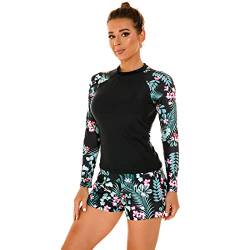 UV Shirt Damen Wasser Langarm Blume Schwimmshirt Bade Tankini Oberteil Shorts Schwimmhose Schwimmanzug Badeanzug mit Bein Frauen UPF 50+ Rashguard Bademode Kurz Strandmode Surfanzug Grün L von Odizli