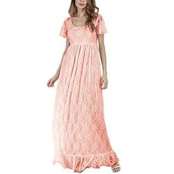 Umstandskleid Fotoshooting Babybauch Shooting Outfit Boho Blumen Spitze Elegant Langes Schwanger Kleidung Festlich Hochzeit Abendkleider Umstandsmode Schwangerschaft Maxikleider Große Größen Rosa L von Odizli