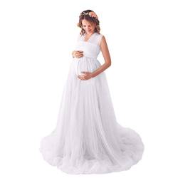 Umstandskleid Fotoshooting Babybauch Shooting Outfit Infinity Tüll Wickelkleid Elegant Sommer Lang Schwanger Kleidung Festlich Hochzeit Abendkleider Umstandsmode Schwangerschaft Maxikleider Weiß XL von Odizli