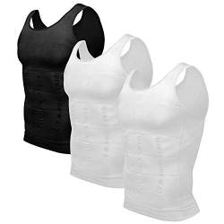 Odoland Herren Unterhemden Shapewear 3er Pack Body Shaper Herren Bauchweg Kompressionsshirt Tank Tops Groß (Schwarz/Weiß/Weiß) von Odoland