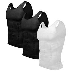 Odoland Unterhemd Herren Shapewear 3er Pack Kompressionsshirt Bauchweg Shirt Herren Body Shaper Tank Tops - (2 Schwarz 1Weiß/L) von Odoland