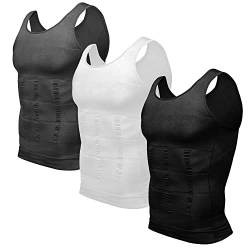 Odoland Unterhemd Herren Shapewear 3er Pack Kompressionsshirt Bauchweg Shirt Herren Body Shaper Tank Tops - grau/schwarz/weiß (Extra Größe von Odoland