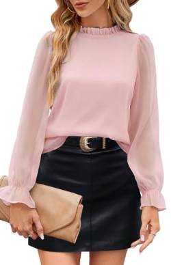 Bluse Damen Spitzen Oberteile Elegant Pullover mit Rüschen Kragen Einfarbig Langarm Shirt Puffärmel Blusen Longshirt Hemd Tunika von Odosalii