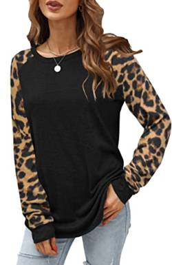 Damen Leopard Langarmshirt,Winter Pullover Elegant,Casual Schwarz Oberteile Tunika Shirt Tops Kleidung (Leopard,Small) von Odosalii