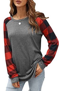 Damen Pullover Elegant Langarmshirt Casual Farbblock Tops Rundhals Loose Business Oberteile Fashion Kariertes Patchwork Hemd Tunika Tops von Odosalii