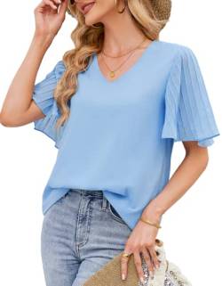 Oberteile Damen Sommer,Bluse Damen Elegant,Sexy Oberteil Damen,Chiffon Blusen für Party Arbeit Hochzeit Business Sekretariat V Ausschnitt Spitzen Tops von Odosalii