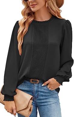 Odosalii Bluse Damen Elegant Musselin Schwarz Herbst Oberteile Sexy Stehkragen Langarm Lockerer Falten Shirt Karriere Hemden Tops von Odosalii