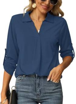 Odosalii Shirt Damen Bluse V-Ausschnitt Hemd Elegant 3/4 Ärmel Tunika Tops Longshirt Oberteile T-Shirt von Odosalii